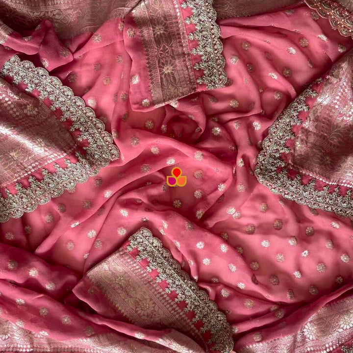 anokherang Dupattas Bridal Blush Pink Banarasi Zari Embroidered Dupatta