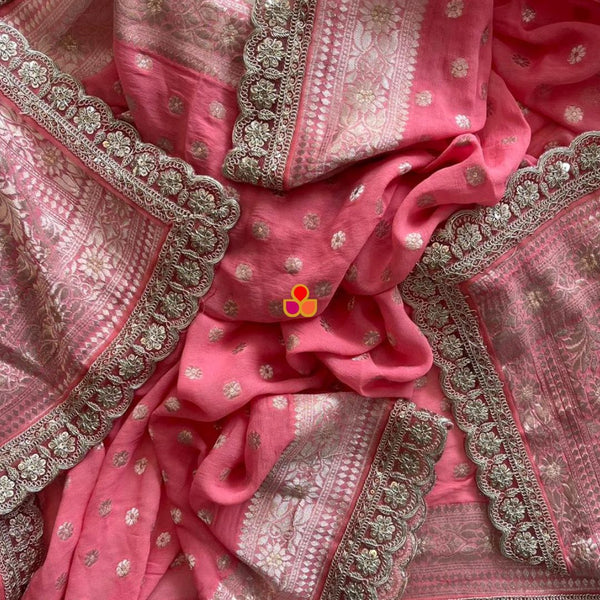 anokherang Dupattas Bridal Blush Pink Banarasi Zari Embroidered Dupatta