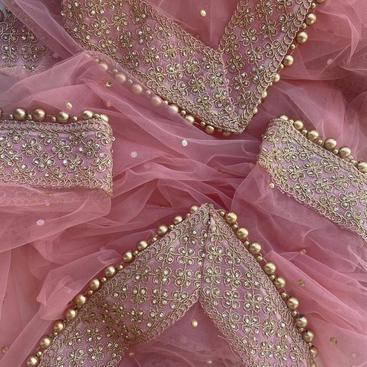 anokherang Dupattas Bridal Blush Pink Jewel Embroidered Stone Net Dupatta