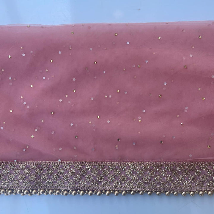 anokherang Dupattas Bridal Blush Pink Jewel Embroidered Stone Net Dupatta