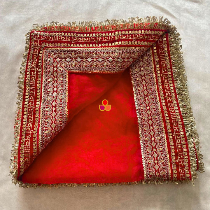 anokherang Dupattas Bridal Crimson Red Saubhagyawati Sequin Laced Fringe Organza Dupatta