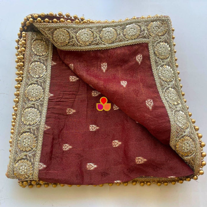 anokherang Dupattas Bridal Deep Maroon Gold Banarasi Silk Beaded Dupatta