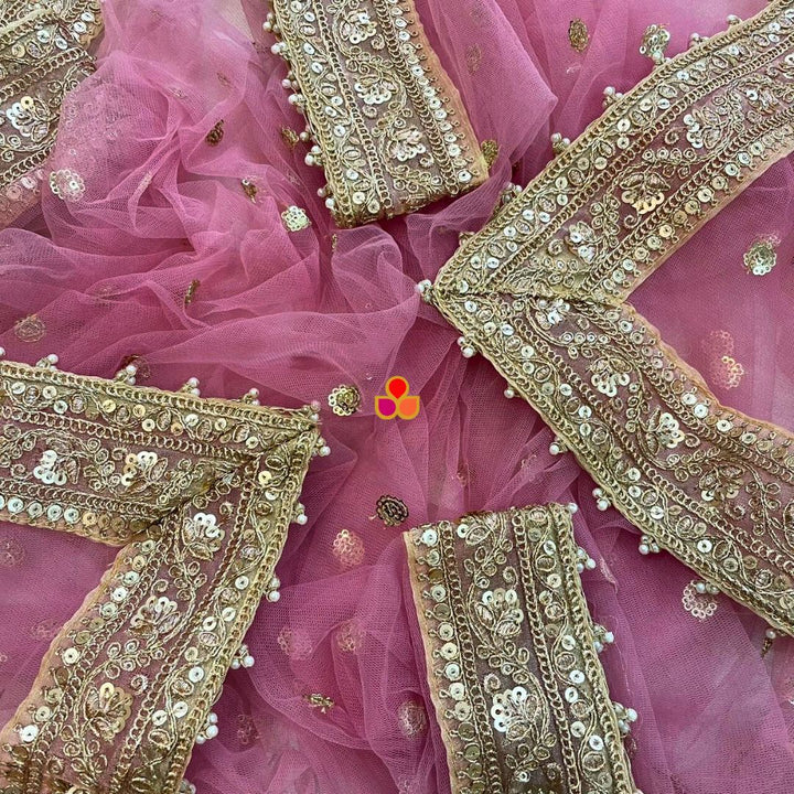 anokherang Dupattas Bridal Dusty Pink Sequin Net Embroidered Dupatta