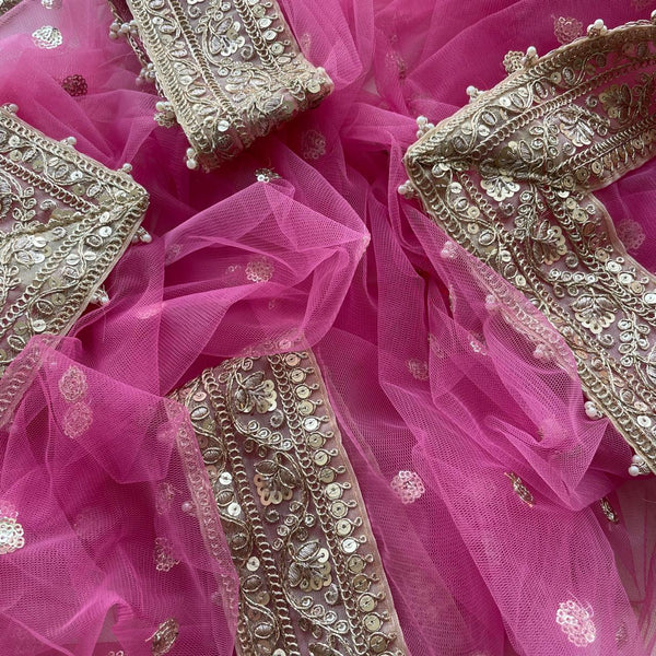 anokherang Dupattas Bridal Dusty Rose Pink Sequin Net Embroidered Dupatta