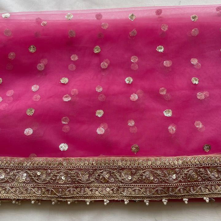 anokherang Dupattas Bridal Dusty Rose Pink Sequin Net Embroidered Dupatta