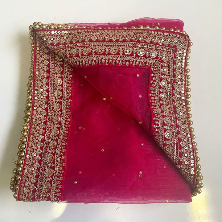 anokherang Dupattas Bridal Gauhar Magenta Stone Embroidered Net Dupatta