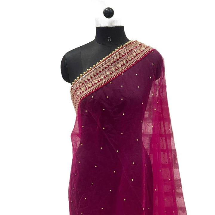 anokherang Dupattas Bridal Gauhar Magenta Stone Embroidered Net Dupatta