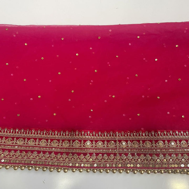 anokherang Dupattas Bridal Gauhar Magenta Stone Embroidered Net Dupatta