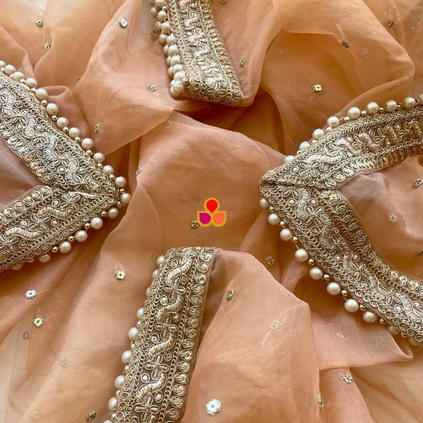 anokherang Dupattas Bridal Glowing Gold Sequin Organza Embroidered Dupatta