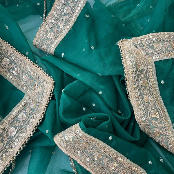 anokherang Dupattas Bridal Glowing Green Sequin Organza Embroidered Dupatta