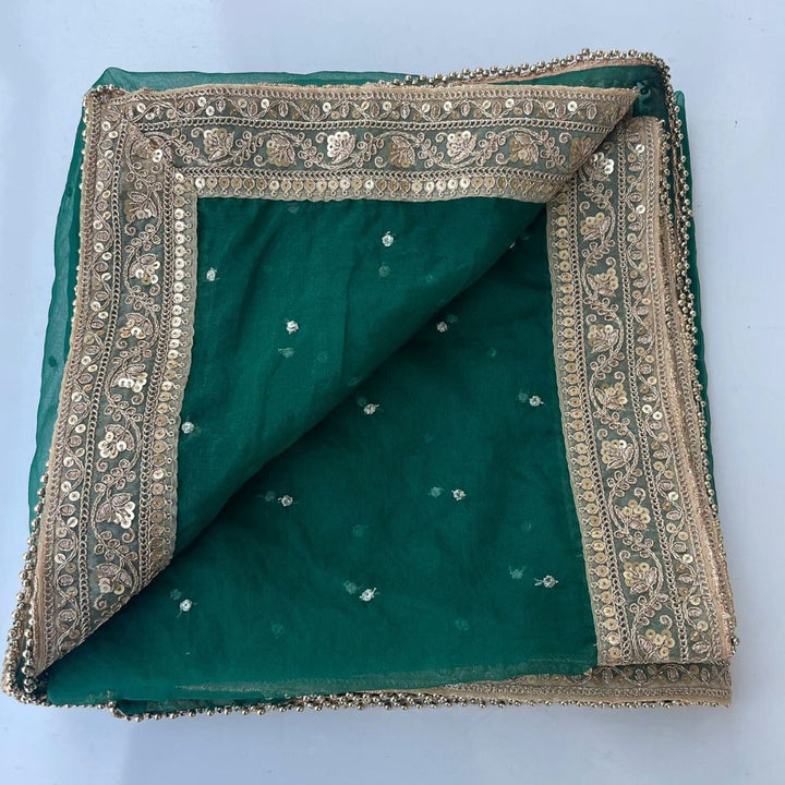 anokherang Dupattas Bridal Glowing Green Sequin Organza Embroidered Dupatta