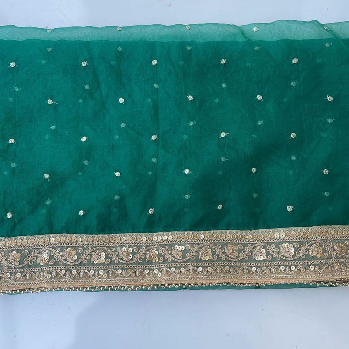 anokherang Dupattas Bridal Glowing Green Sequin Organza Embroidered Dupatta