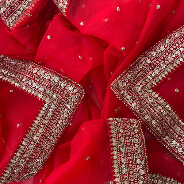 anokherang Dupattas Bridal Glowing Red Sequin Organza Embroidered Dupatta