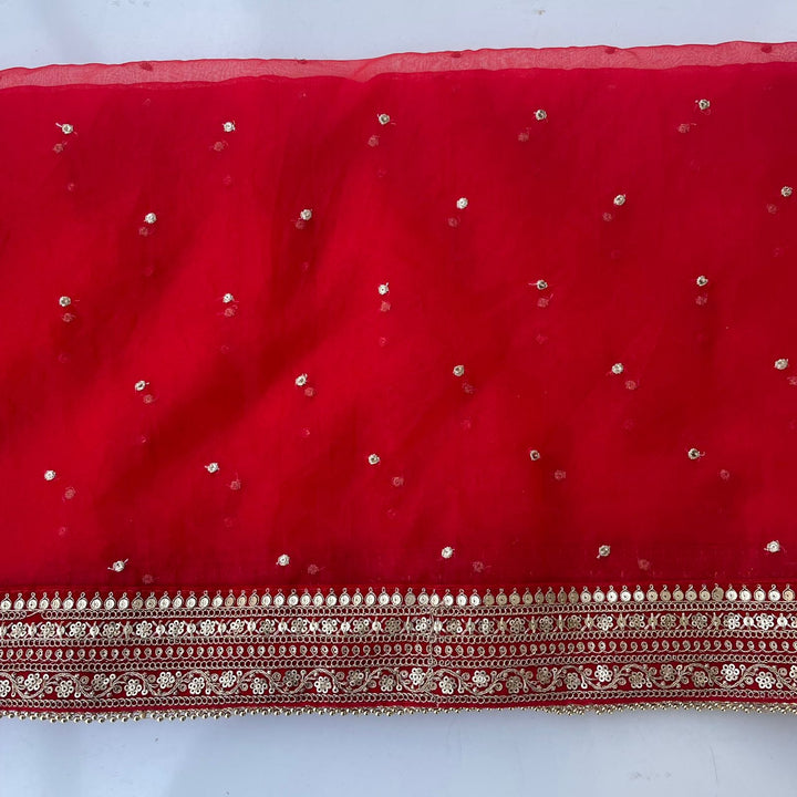 anokherang Dupattas Bridal Glowing Red Sequin Organza Embroidered Dupatta