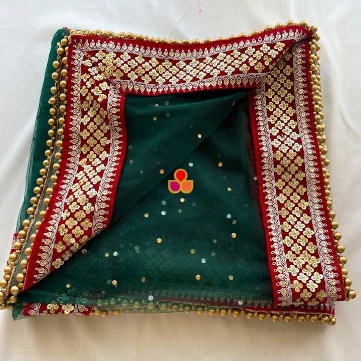 anokherang Dupattas Bridal Green Red Delight Stone Net Dupatta