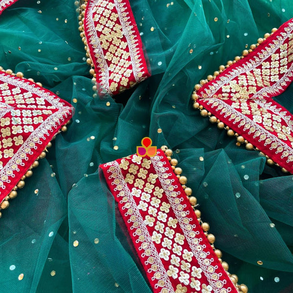 anokherang Dupattas Bridal Green Red Delight Stone Net Dupatta