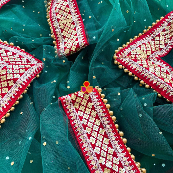anokherang Dupattas Bridal Green Red Delight Stone Net Dupatta
