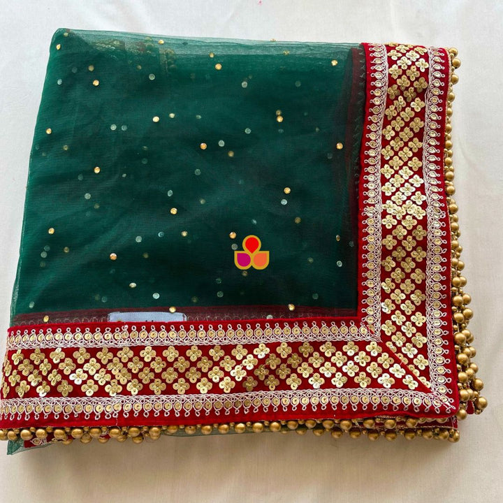 anokherang Dupattas Bridal Green Red Delight Stone Net Dupatta