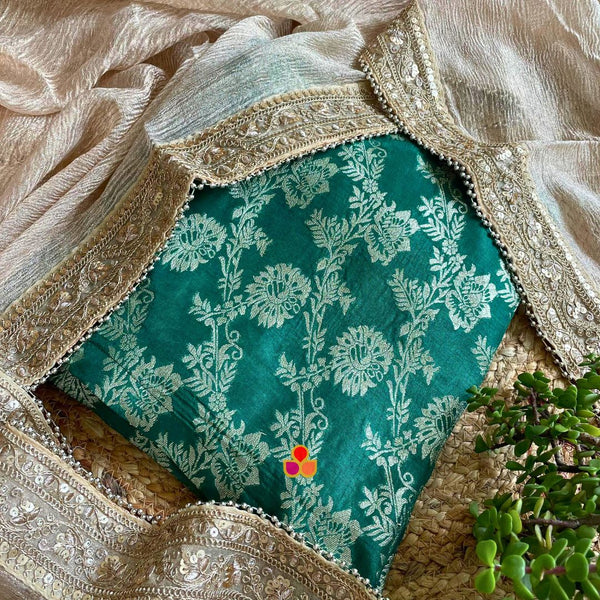 anokherang Dupattas Bridal Green Ruhani Silk Unstitched Suit with Organza Dupatta