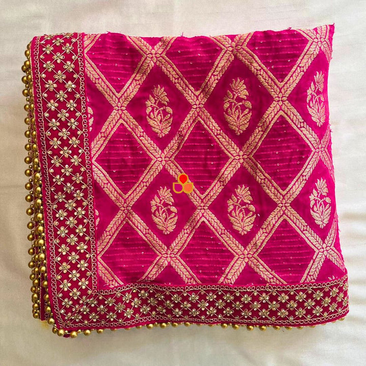 anokherang Dupattas Bridal Gulmohar Pink Embroidered Georgette Dupatta
