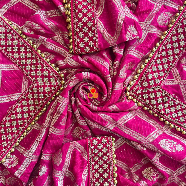 anokherang Dupattas Bridal Gulmohar Pink Embroidered Georgette Dupatta