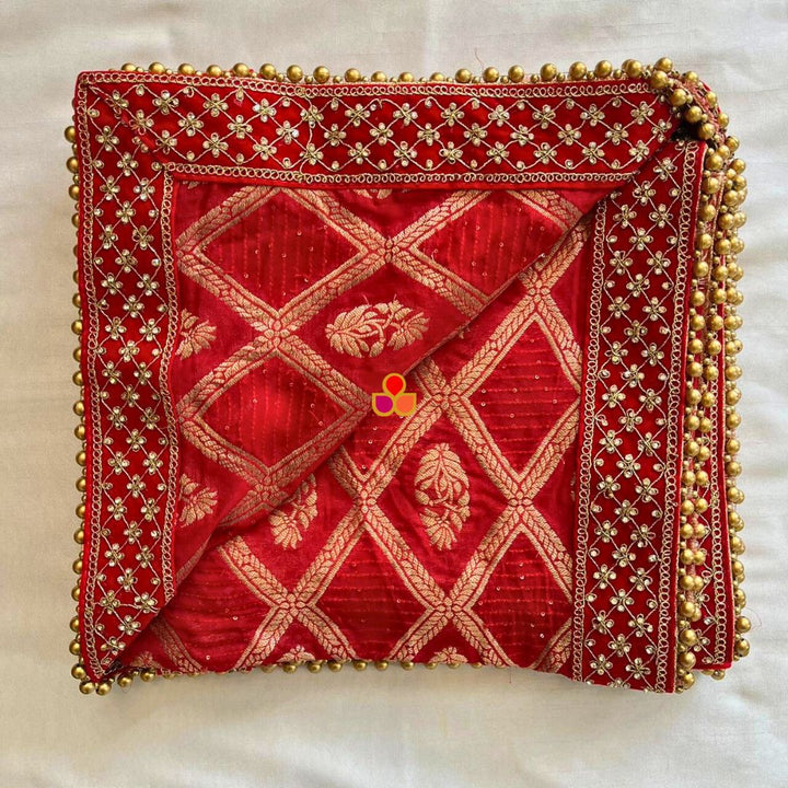 anokherang Dupattas Bridal Gulmohar Red Embroidered Georgette Dupatta