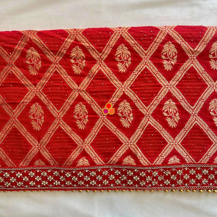 anokherang Dupattas Bridal Gulmohar Red Embroidered Georgette Dupatta