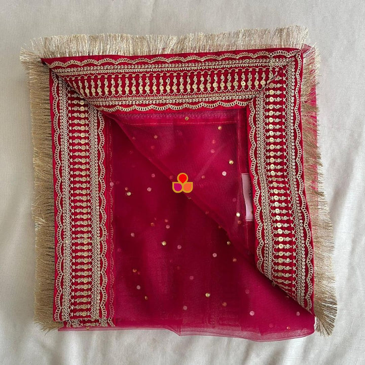 anokherang Dupattas Bridal Heena Pink Stone Embroidered Fringed Net Dupatta
