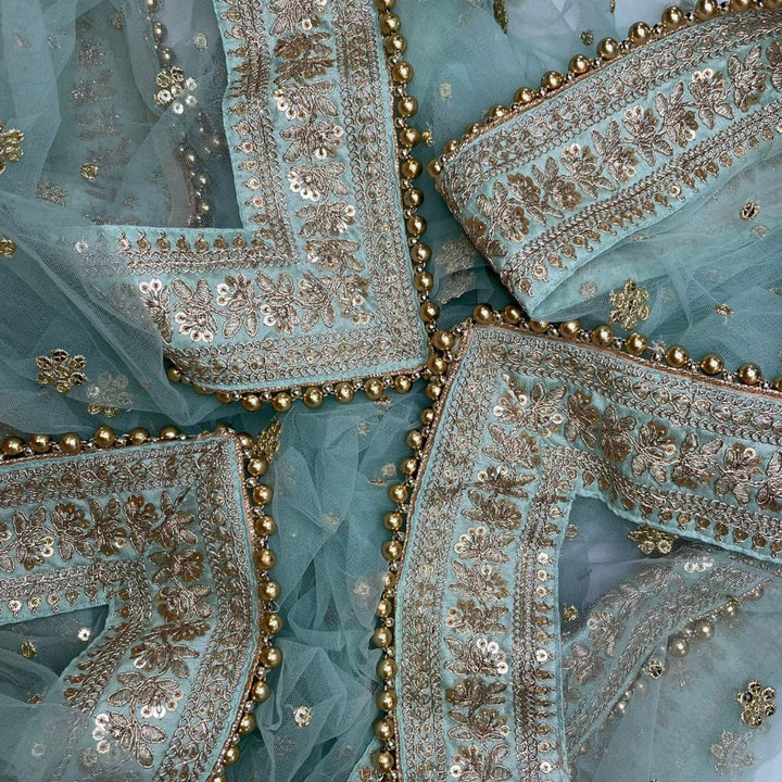 anokherang Dupattas Bridal Heer Blue Zari Embroidered Net Stone Dupatta