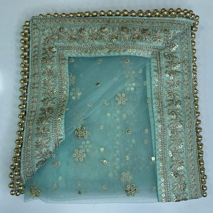anokherang Dupattas Bridal Heer Blue Zari Embroidered Net Stone Dupatta