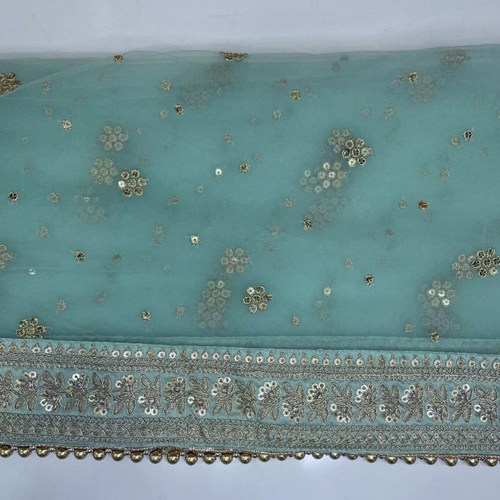 anokherang Dupattas Bridal Heer Blue Zari Embroidered Net Stone Dupatta