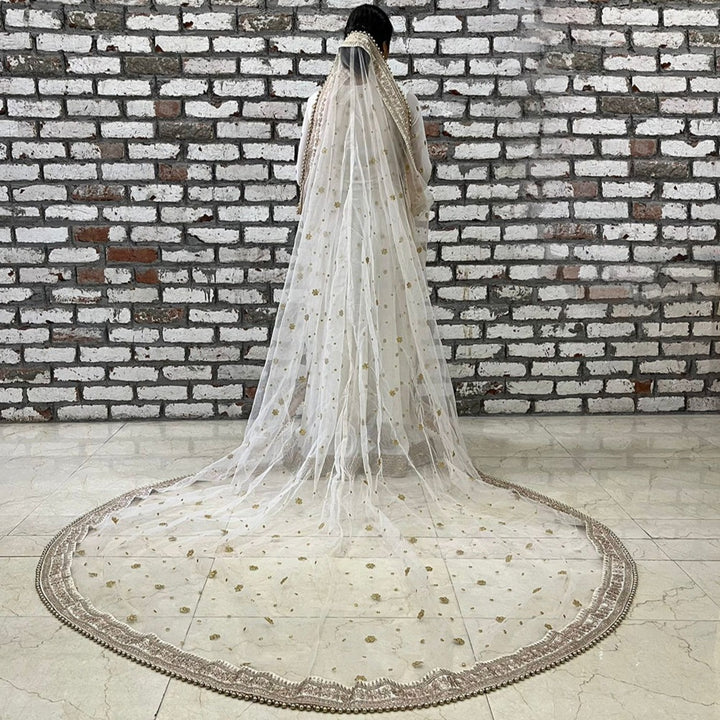 anokherang Dupattas Bridal Heer Ivory Trail Zari Embroidered Net Stone Dupatta