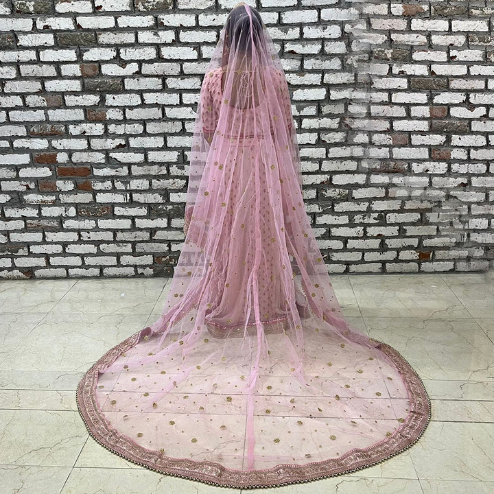 anokherang Dupattas Bridal Heer Pink Zari Embroidered Net Stone Dupatta