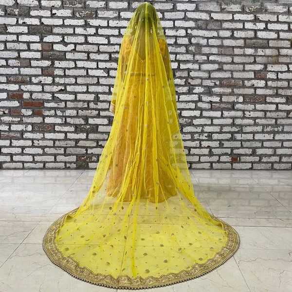 anokherang Dupattas Bridal Heer Yellow Zari Embroidered Net Stone Dupatta
