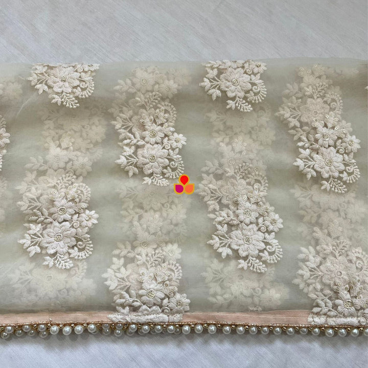 anokherang Dupattas Bridal Ivory Floral Gold Embroidered Net Dupatta
