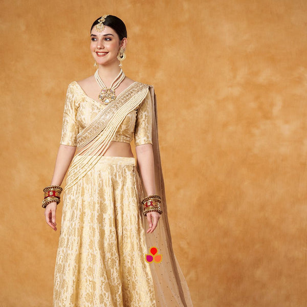 anokherang Dupattas Bridal Ivory Net Stone and Pearl Hand Embroidered Dupatta