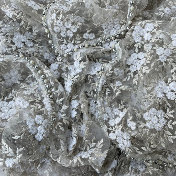 anokherang Dupattas Bridal IvoryAll Over Embroidered Trail Net Dupatta