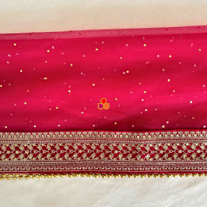 anokherang Dupattas Bridal Karishma Pink Stone Embroidered Net Dupatta