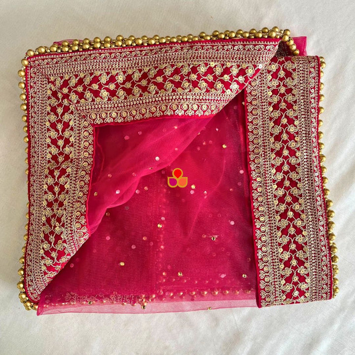 anokherang Dupattas Bridal Karishma Pink Stone Embroidered Net Dupatta
