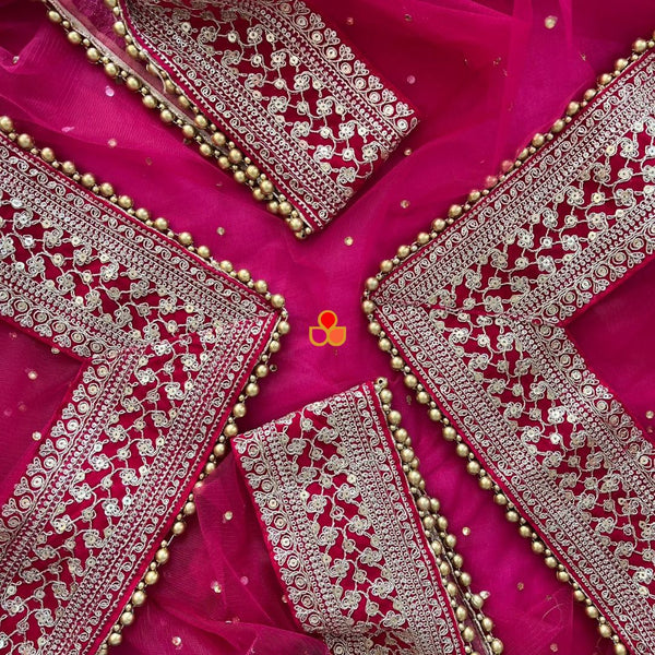 anokherang Dupattas Bridal Karishma Pink Stone Embroidered Net Dupatta