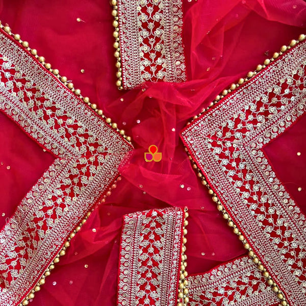 anokherang Dupattas Bridal Karishma Red Stone Embroidered Net Dupatta