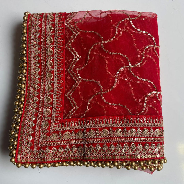 anokherang Dupattas Bridal Kashish Red Net Embroidered Dupatta