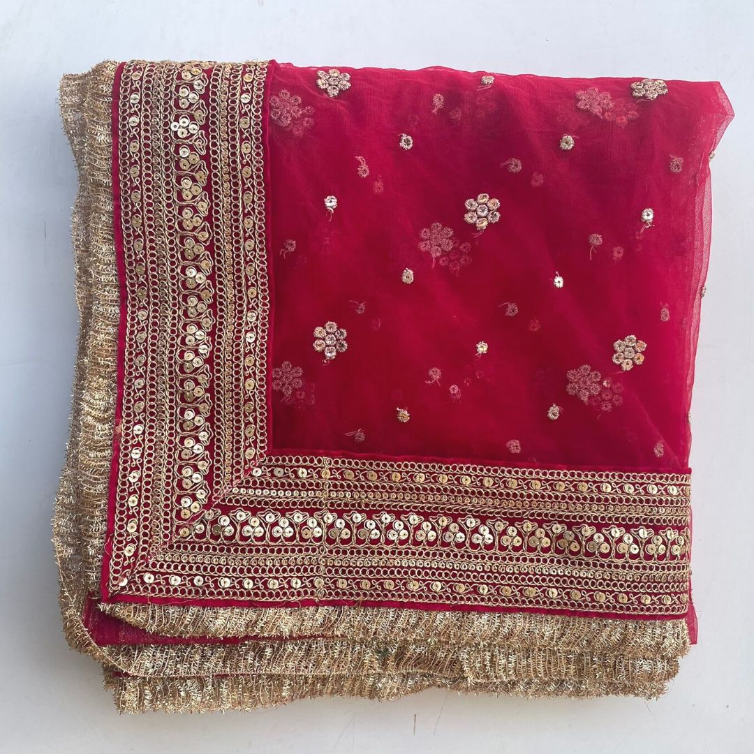 Magenta Embellished Net Dupatta main image 1