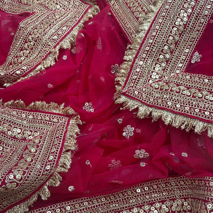 anokherang Dupattas Bridal Khoobsurat Magenta Embroidered Sequin Net Dupatta