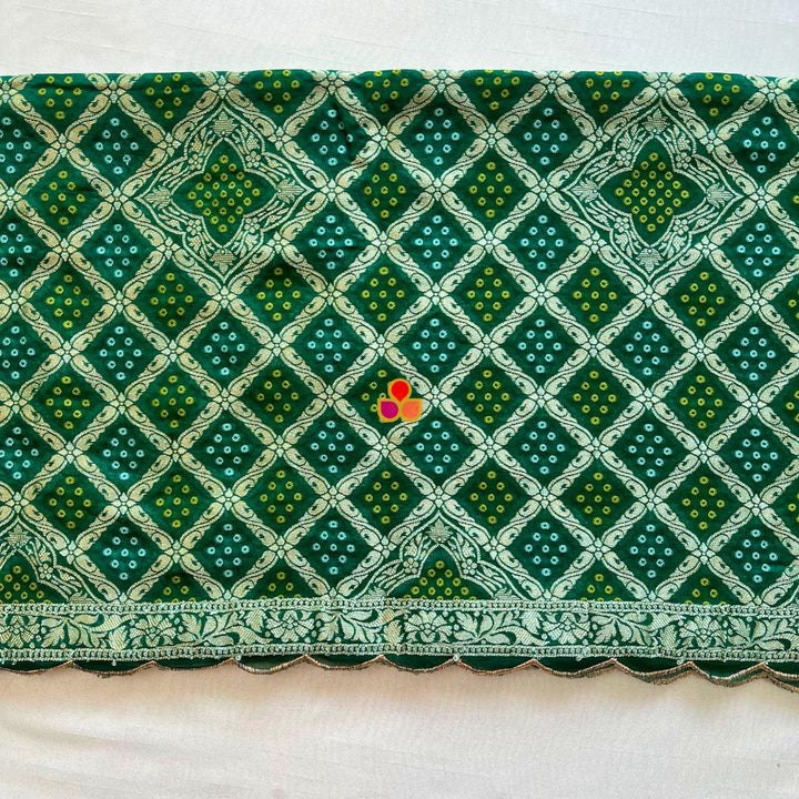 anokherang Dupattas Bridal Khubsurat Green Georgette Banarsi Bandhej Zari Embroidered Dupatta