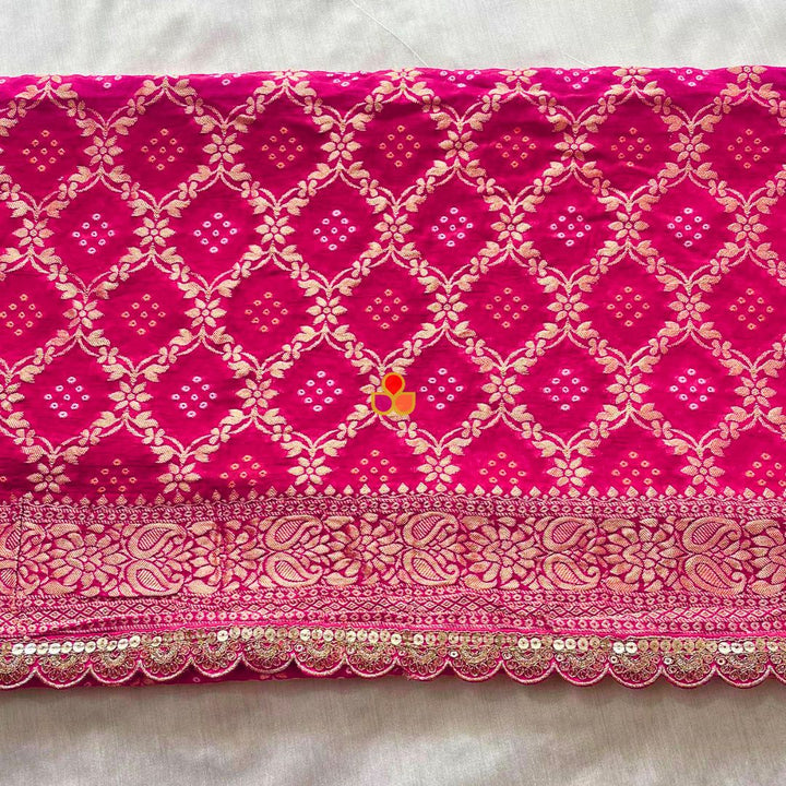 anokherang Dupattas Bridal Khubsurat Pink Georgette Banarsi Bandhej Zari Embroidered Dupatta
