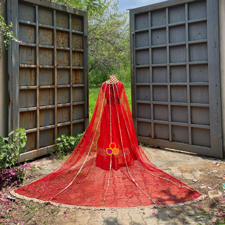 anokherang Dupattas Bridal Laal Shringar Jhilmil Scalloped Net Trail Dupatta