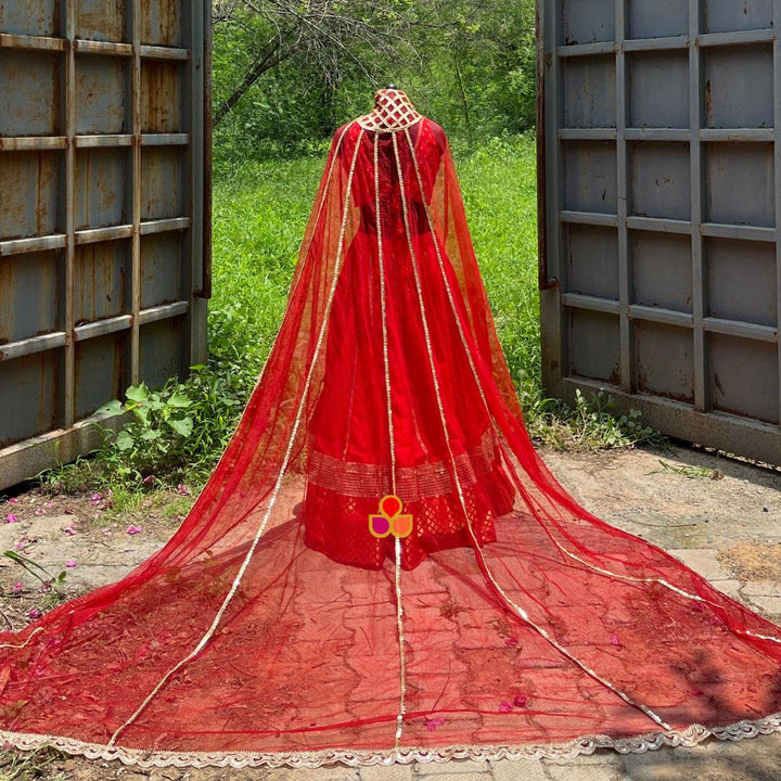 anokherang Dupattas Bridal Laal Shringar Jhilmil Scalloped Net Trail Dupatta