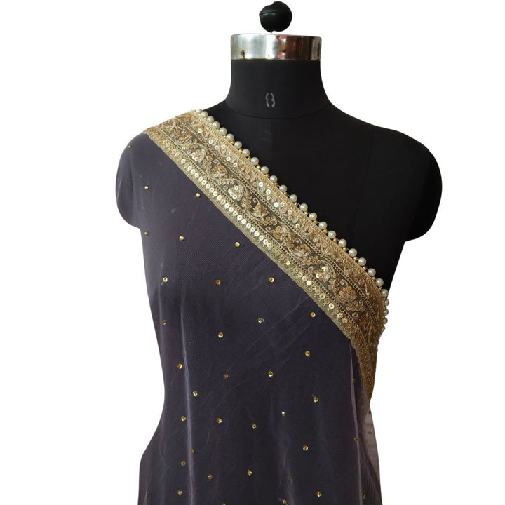 anokherang Dupattas Bridal Lavender Net Stone Pearl Embroidered Dupatta