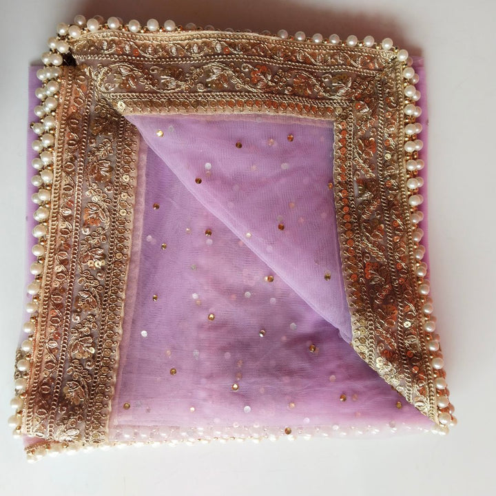anokherang Dupattas Bridal Lavender Net Stone Pearl Embroidered Dupatta